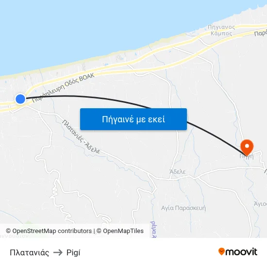 Πλατανιάς to Pigí map
