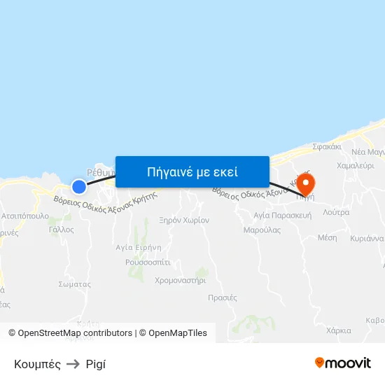 Κουμπές to Pigí map