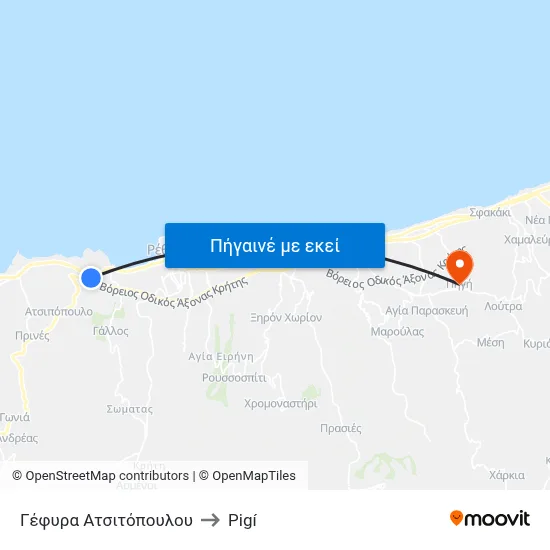 Γέφυρα Ατσιτόπουλου to Pigí map