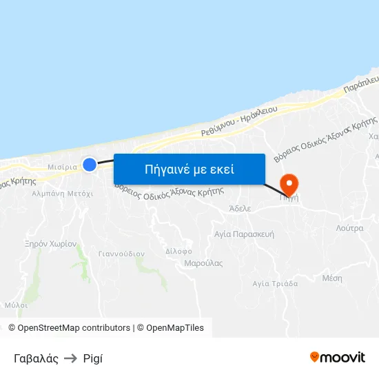 Γαβαλάς to Pigí map