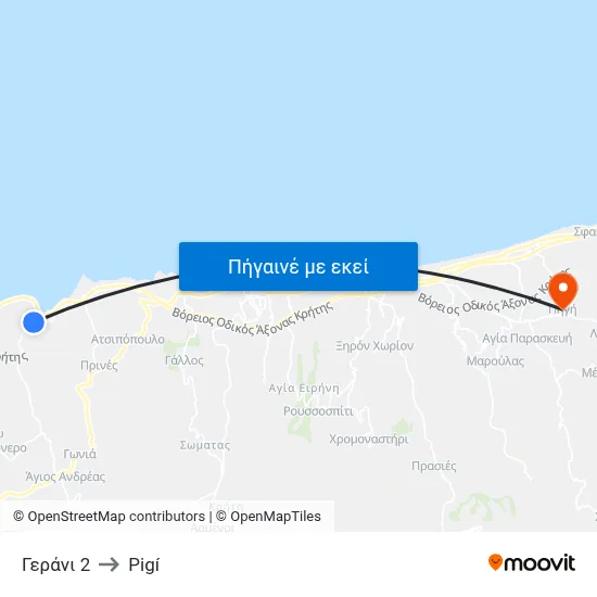 Γεράνι 2 to Pigí map