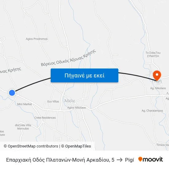 Επαρχιακή Οδός Πλατανών-Μονή Αρκαδίου, 5 to Pigí map