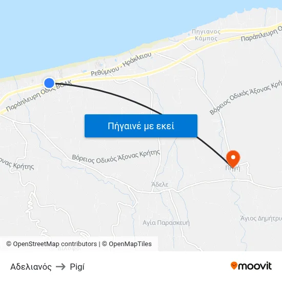 Αδελιανός to Pigí map