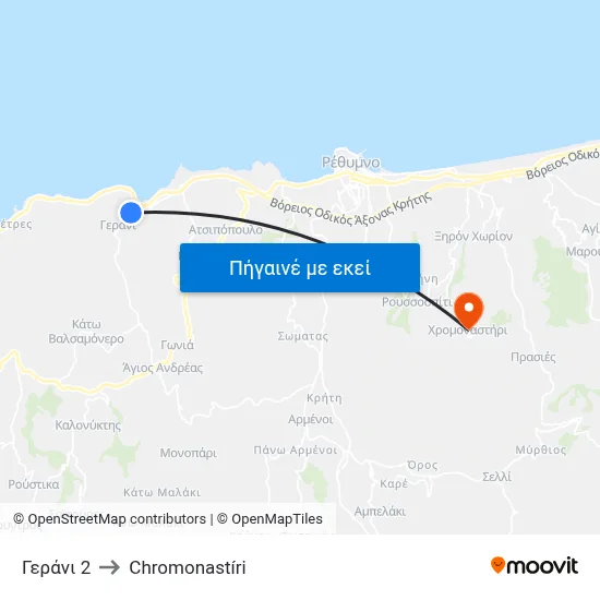 Γεράνι 2 to Chromonastíri map