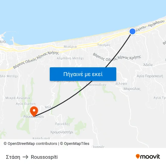 Στάση to Roussospíti map