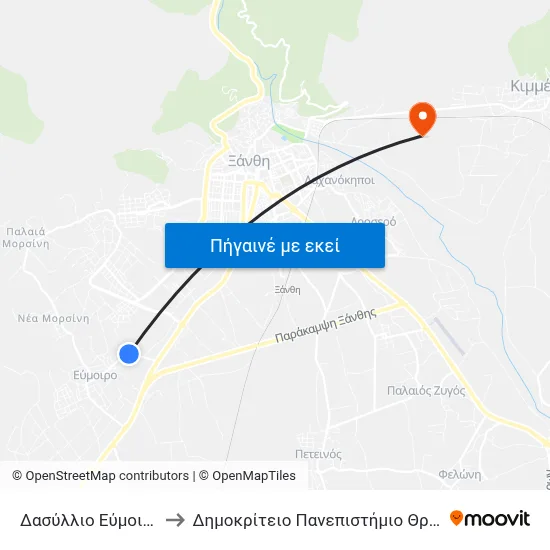 Δασύλλιο Εύμοιρου to Δημοκρίτειο Πανεπιστήμιο Θράκης map