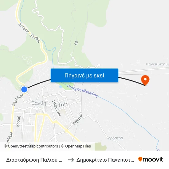 Διασταύρωση Παλιού Νοσοκομείου to Δημοκρίτειο Πανεπιστήμιο Θράκης map