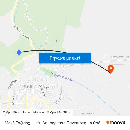 Μονή Ταξιαρχών to Δημοκρίτειο Πανεπιστήμιο Θράκης map