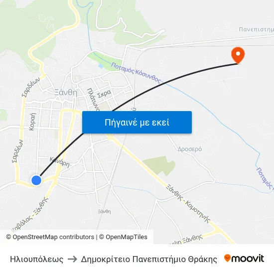 Ηλιουπόλεως to Δημοκρίτειο Πανεπιστήμιο Θράκης map