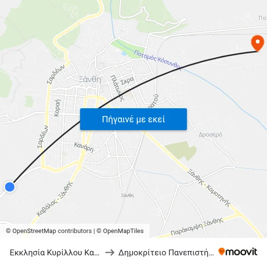 Εκκλησία Κυρίλλου Και Μεθόδιου to Δημοκρίτειο Πανεπιστήμιο Θράκης map