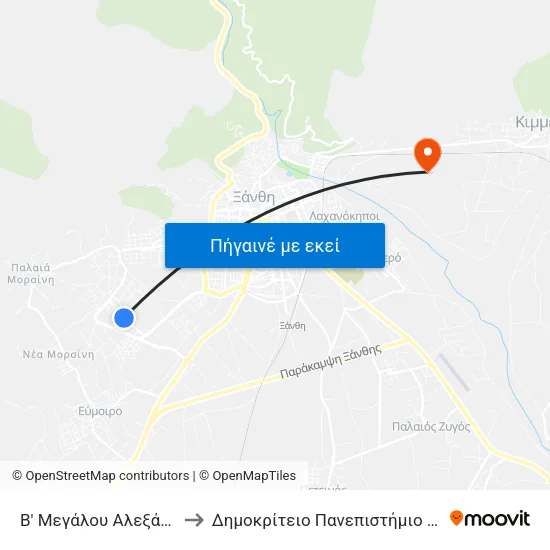 Β' Μεγάλου Αλεξάνδρου to Δημοκρίτειο Πανεπιστήμιο Θράκης map