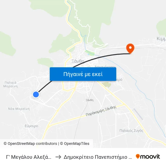 Γ' Μεγάλου Αλεξάνδρου to Δημοκρίτειο Πανεπιστήμιο Θράκης map