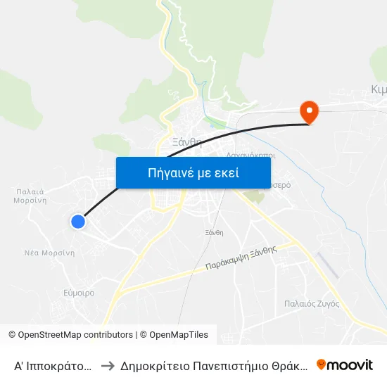 Α' Ιπποκράτους to Δημοκρίτειο Πανεπιστήμιο Θράκης map