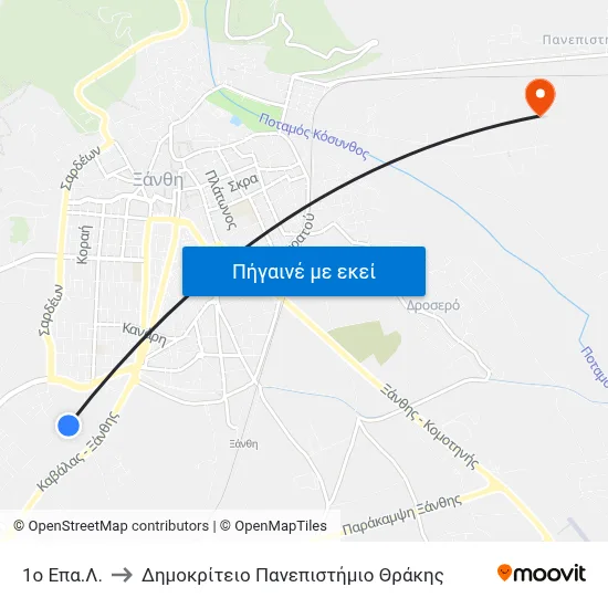 1ο Επα.Λ. to Δημοκρίτειο Πανεπιστήμιο Θράκης map
