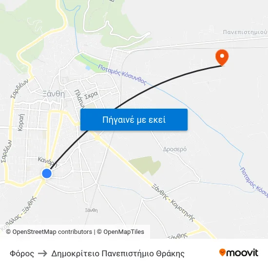 Φόρος to Δημοκρίτειο Πανεπιστήμιο Θράκης map