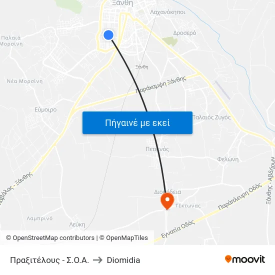 Πραξιτέλους - Σ.Ο.Α. to Diomidia map
