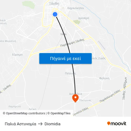 Παλιά Αστυνομία to Diomidia map