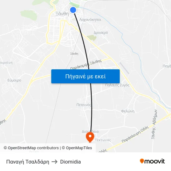 Παναγή Τσαλδάρη to Diomidia map