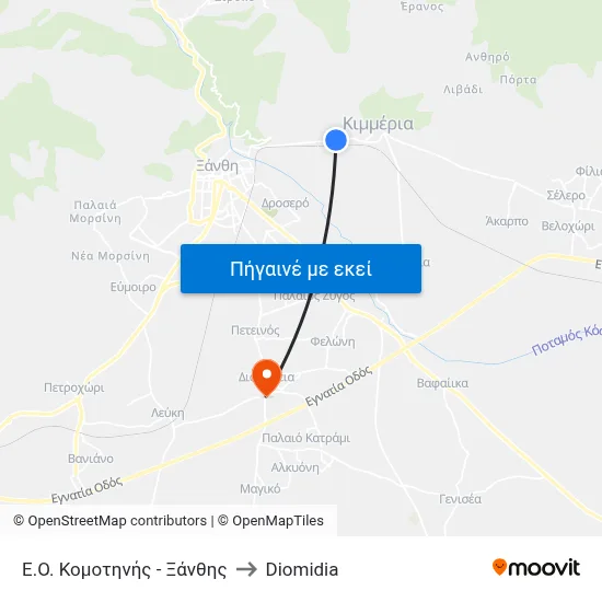 Ε.Ο. Κομοτηνής - Ξάνθης to Diomidia map