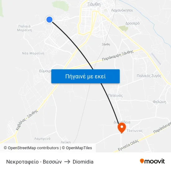Νεκροταφείο - Βεσσών to Diomidia map