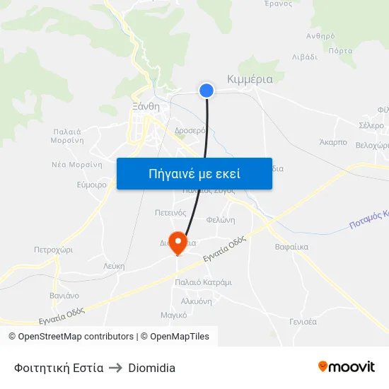 Φοιτητική Εστία to Diomidia map