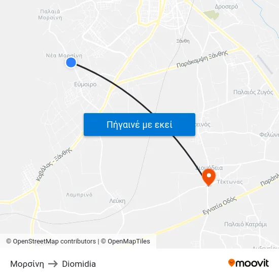 Μορσίνη to Diomidia map