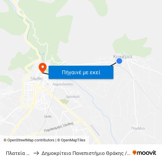 Πλατεία Κιμμερίων to Δημοκρίτειο Πανεπιστήμιο Θράκης / Democritus University of Thrace map