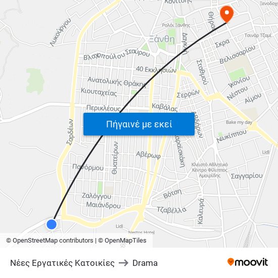 Νέες Εργατικές Κατοικίες to Drama map