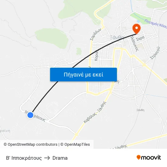 Β' Ιπποκράτους to Drama map