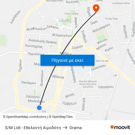 S/M Lidl - Εθελοντή Αιμοδότη to Drama map