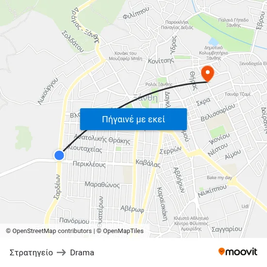 Στρατηγείο to Drama map