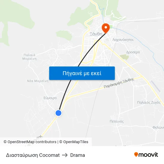 Διασταύρωση Cocomat to Drama map