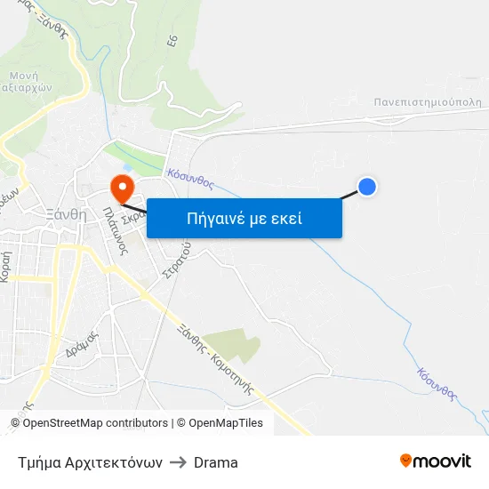 Τμήμα Αρχιτεκτόνων to Drama map