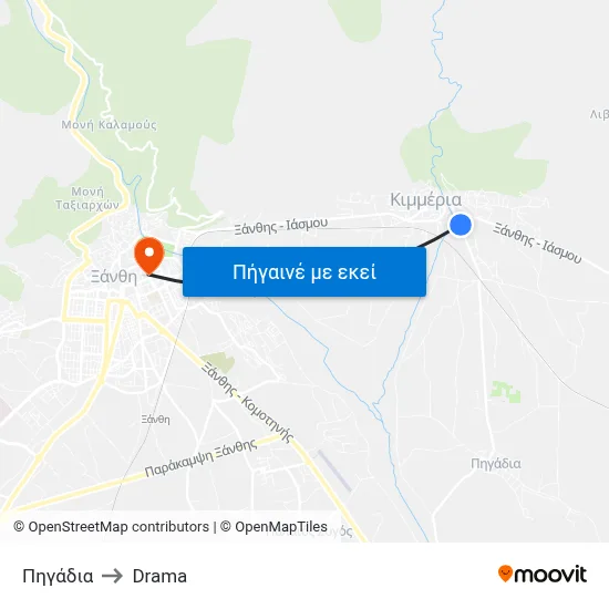 Πηγάδια to Drama map