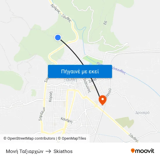 Μονή Ταξιαρχών to Skiathos map