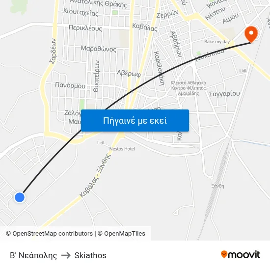Β' Νεάπολης to Skiathos map