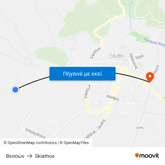 Βεσσών to Skiathos map