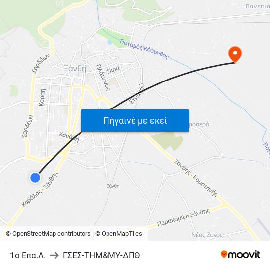 1ο Επα.Λ. to ΓΣΕΣ-ΤΗΜ&ΜΥ-ΔΠΘ map