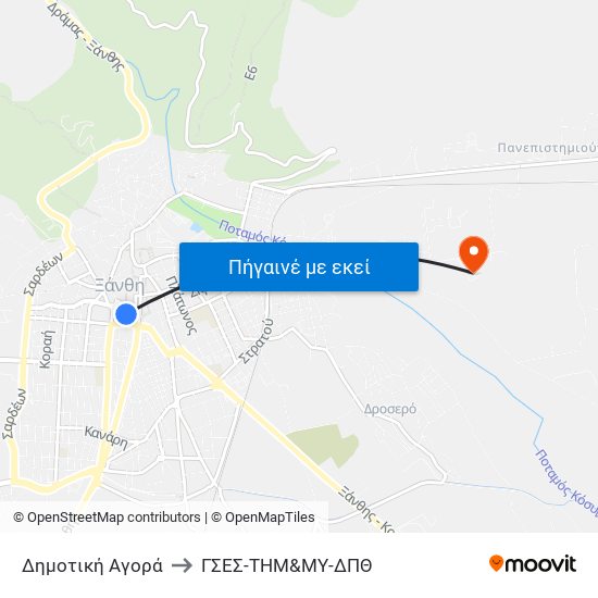 Δημοτική Αγορά to ΓΣΕΣ-ΤΗΜ&ΜΥ-ΔΠΘ map