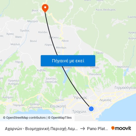 Αχαρνών - Βιομηχανική Περιοχή Λεμεσού to Pano Platres map