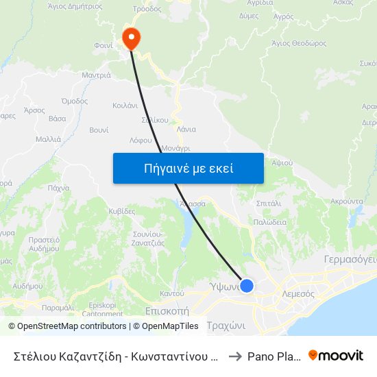 Στέλιου Καζαντζίδη - Κωνσταντίνου Αυγεράκη to Pano Platres map