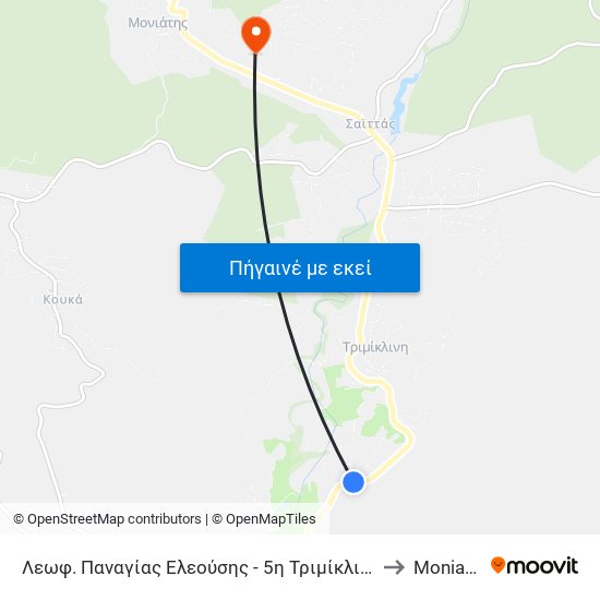 Λεωφ. Παναγίας Ελεούσης - 5η Τριμίκλινης to Moniatis map