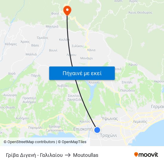Γρίβα Διγενή - Γαλιλαίου to Moutoullas map