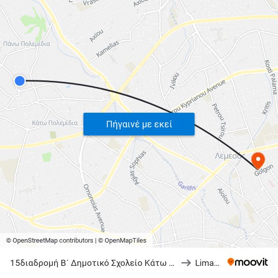 15διαδρομή Β´ Δημοτικό Σχολείο Κάτω Πολεμιδιών to Limassol map