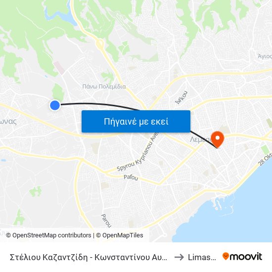 Στέλιου Καζαντζίδη - Κωνσταντίνου Αυγεράκη to Limassol map