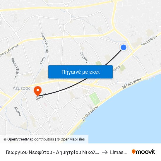 Γεωργίου Νεοφύτου - Δημητρίου Νικολάου to Limassol map