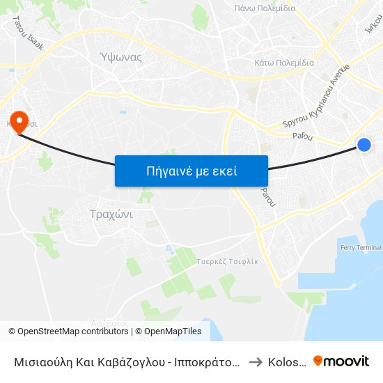 Μισιαούλη Και Καβάζογλου - Ιπποκράτους to Kolossi map