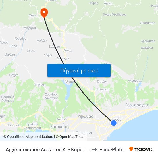 Αρχιεπισκόπου Λεοντίου Α´ - Καρατζά to Páno-Plátres map