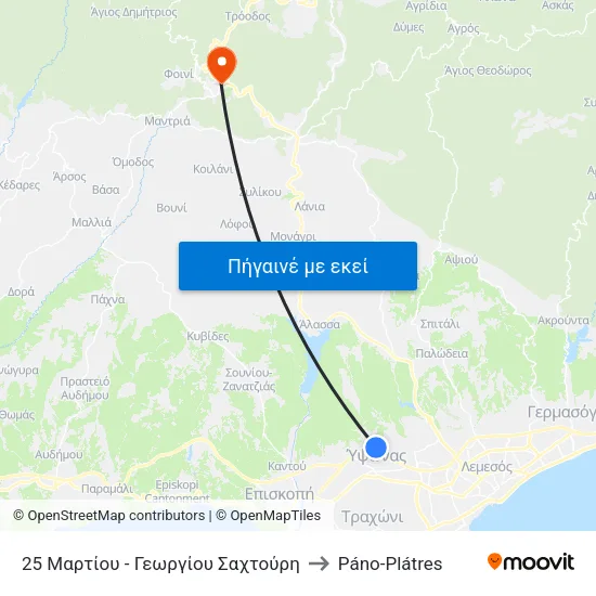 25 Μαρτίου - Γεωργίου Σαχτούρη to Páno-Plátres map