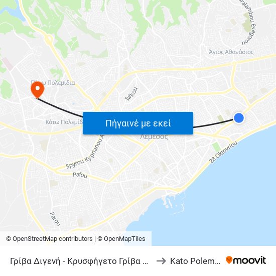 Γρίβα Διγενή - Κρυσφήγετο Γρίβα Διγενή to Kato Polemidia map